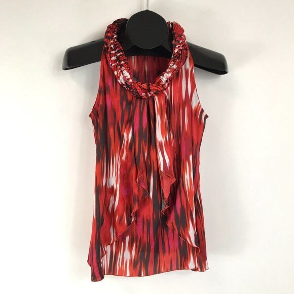 Cato Satin Ruffle Sleeveless Blouse Women's Size Small Scoop Neck Braided Career - Picture 1 of 13